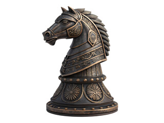 Ornate Bronze Knight Chess Piece A Detailed CloseUp on transparent background