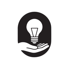 Silhouette icon illustration of a light bulb above hand (1)