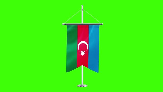 3D Azerbaijan flag waving in the wind. Realistic pole flag of Azerbaijan on a green screen, Slow motion perfect loop, 4k video, 3d render, national event, independence day, fabric texture, HD video.