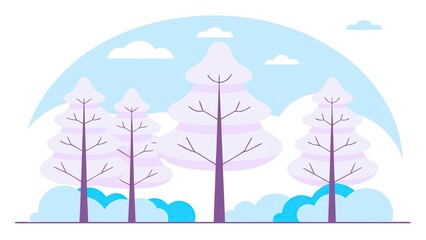 Collection of stylized pine trees, forest theme, clean white background illustration.