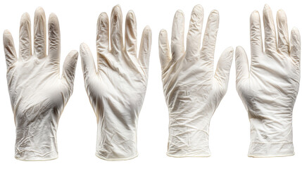 Elegant display of four pairs of pristine white gloves against a dark background.