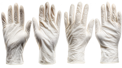Elegant display of four pairs of pristine white gloves against a dark background.