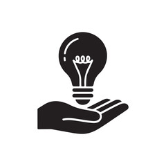 Silhouette icon illustration of a light bulb above hand