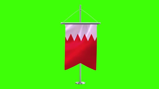 3D Bahrain flag waving in the wind. Realistic pole flag of Bahrain on a green screen, Slow motion perfect loop, 4k video, 3d render, national event, independence day, fabric texture, HD video.