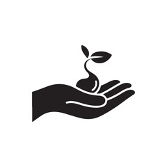 Obraz premium Silhouette icon illustration of a seed sprouting from a hand (1)