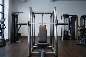 Gym interior with smith machine and weight stack machines fitness workout