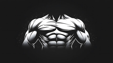 Powerful Upper Body Black and White Muscular Torso Illustration