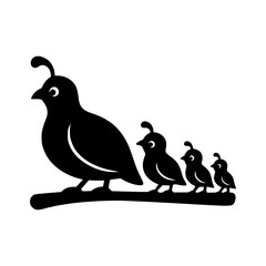 Obraz premium Silhouette of a mother quail with her chicks perched on a branch