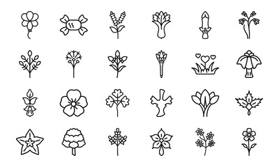 Minimal Botanical Flower Line Art Icons Bundle 24 Hand-Drawn Floral Vector Elements for Natural, Organic, and Feminine Design Projects