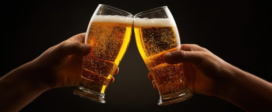 The clinking of two glasses filled with golden beer celebrating friendship and joy.