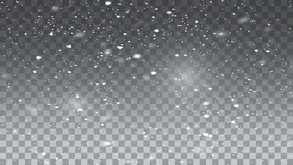 Falling snowflakes on transparent background. Snowfall. Vector illustration