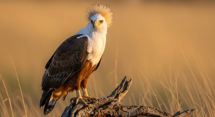 Fototapeta premium Majestic Eagle Perched on a Branch in the Golden Hour Sunlight