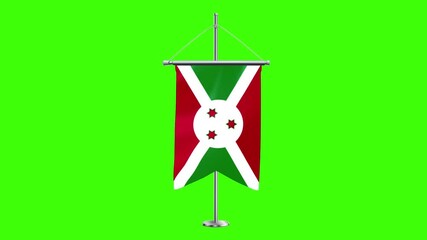 3D Burundi flag waving in the wind. Realistic pole flag of Burundi on a green screen, Slow motion perfect loop, 4k video, 3d render, national event, independence day, fabric texture, HD video.