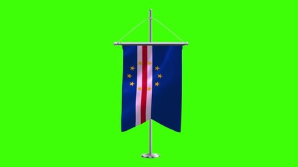 3D Cape Verde flag waving in the wind. Realistic pole flag of Cape Verde  on a green screen, Slow motion perfect loop, 4k video, 3d render, national event, independence day, fabric texture, HD video.