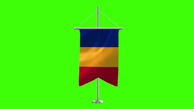 3D Chad flag waving in the wind. Realistic pole flag of Chad on a green screen, Slow motion perfect loop, 4k video, 3d render, national event, independence day, fabric texture, HD video. - Powered by Adobe