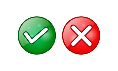 Green tick check mark and cross mark symbols icon element in circle