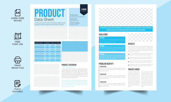 Technical Data Sheet layout template. Product Catalogue & modern a4 product catalog design template, Minimalist product brochure template design, A4 flyer, corporate flyer, business flyer, 