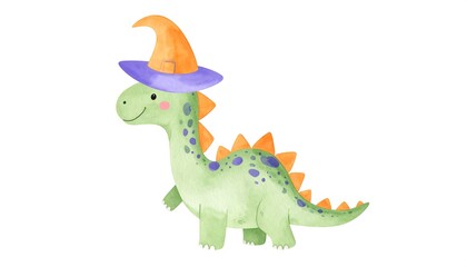 Cute dinosaur wearing a witch's hat