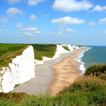 White cliffs and beach at Birling Gap, East Sussex, England