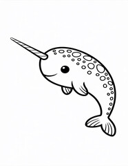 Obraz premium A cute cartoon narwhal with a long horn is isolated on white background, making it a perfect addition to any childrens project