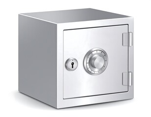 A metallic safe box with a combination lock representing security and asset protection
