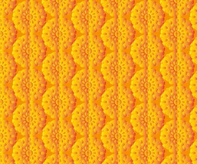 Repeating pattern of orange and yellow floral shapes arranged in vertical columns and rows design art