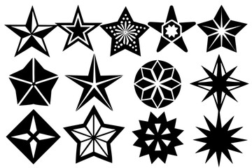 Vector art of silhouette of set of black and white stars