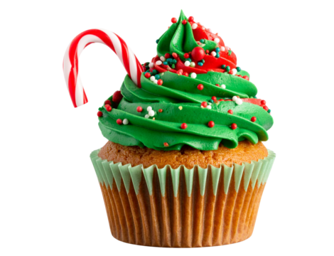Festive Christmas Cupcake with Candy Cane Topping Transparent PNG