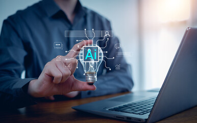 Ai technology, Businessman show technology smart robot AI, artificial intelligence deep learning, Technology smart robot AI agents.