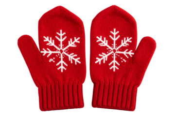 Knitted Red Winter Mittens with Snowflake Pattern