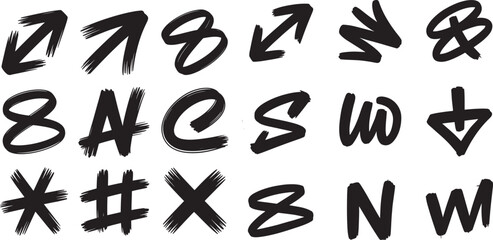 Fototapeta premium Black graffiti style arrows numbers and symbols on white vector