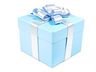 Obraz premium Elegant light blue gift box with silver ribbon