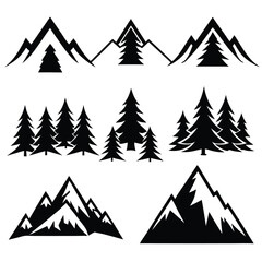 Obraz premium Vector Set of Mountains and Trees Silhouettes