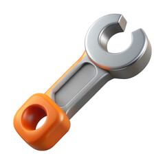 3d render of a silver and orange wrench isolated on transparent background
