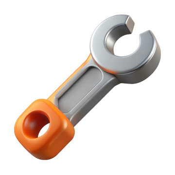 3d render of a silver and orange wrench isolated on transparent background