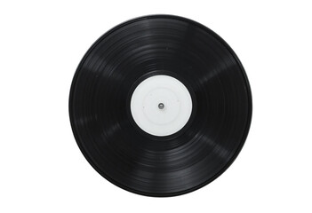 Obraz premium Top View of Black Vinyl Record with Blank Center Label – Transparent PNG