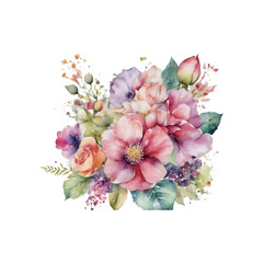 Colorful botanical blooming flower elegance watercolor bouquet. Colorful flower blooms in watercolor serenity painting on canvas, watercolor painting of bouquet vector Illustration.