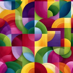 Obraz premium Multicolored Abstract Geometric Pattern with Circles and Squares