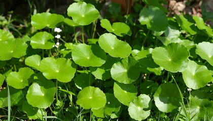Lush green round leaves, garden plants