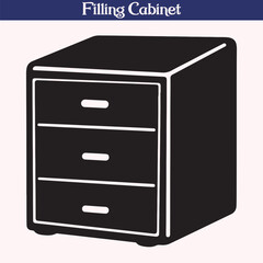 Filing Cabinet Silhouette Vector Icon with Three Drawers