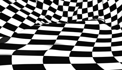 Fototapeta premium Warped black-and-white checkered pattern with dynamic wave distortion