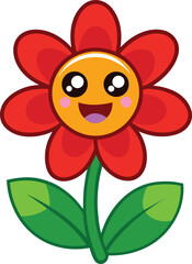 Adorable Cartoon Red Flower with Big Sparkling Eyes