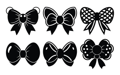 Collection of Decorative Bows in Silhouette on Transparent Background