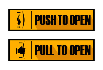 Push Pull to Open Sign Icons Door Instruction Safety Label Design