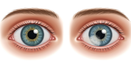 A medical illustration comparing a healthy human eye with one showing a corneal scar or opacity.