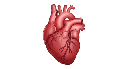 A detailed, realistic illustration of a human heart, showcasing its intricate vascular system and chambers against a clean white background.