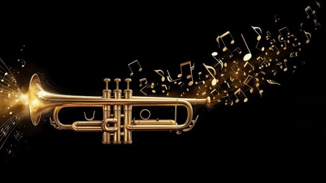 Golden trumpet with musical notes