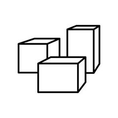 Different boxes type icon. Various size and volume 3D isometric pack boxes line symbol. Warehouse goods storage concept sign. Parcel package types. Cubes design, construction work repair reconstructio