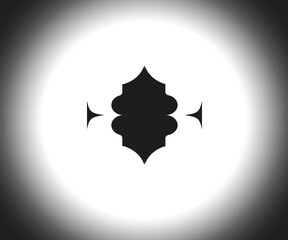 A black and white symmetrical design with a rounded shape in the center and pointed edges on the sides