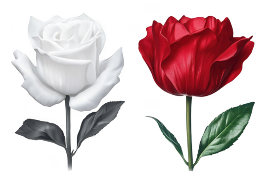 Two Blooms Stand, Red bloom and white bloom, with a romantic theme